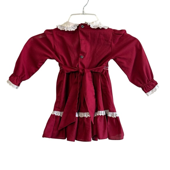 Vintage Polly Flinders Maroon Hand Smocked Dress Cottagecore Victorian Peasant - Picture 2 of 8